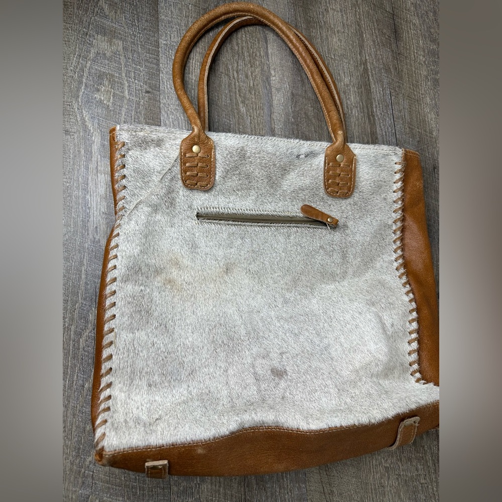 Myra Bag Women's Cloud Gray Brown Accent Calf Hair/Leather Shoulder Tote Bag - Picture 2 of 10